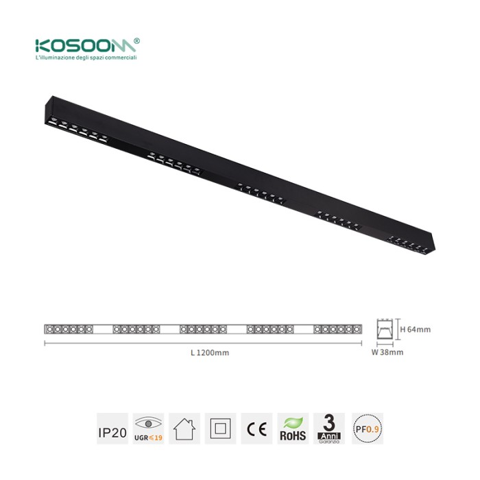 Negro Lámpara Lineal LED Colgante de Techo 30W 3000K 2900LM SLL004-A-L1601 -KOSOOM-Lámparas de Techo