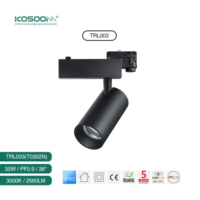 Foco de Carril LED Negro Spotlight Track Lighting 2560LM 3000K Ángulo de haz 36˚ 35W TRL003-T0302N-Kosoom-Focos de Carril