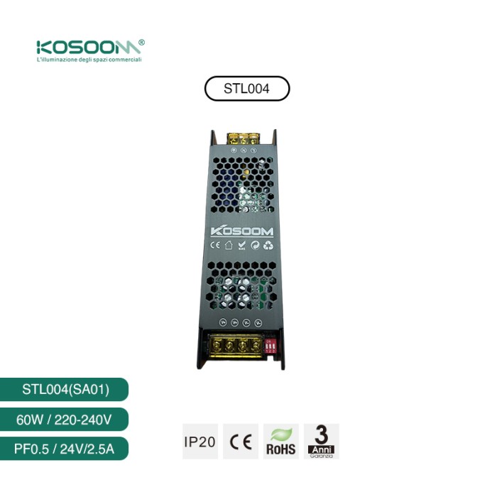 Fuente de Alimentación 60W PF0.5 IP20 24V Potente Fiable para Tiras LED - STL004-SA01-Kosoom-Fuente Alimentación LED