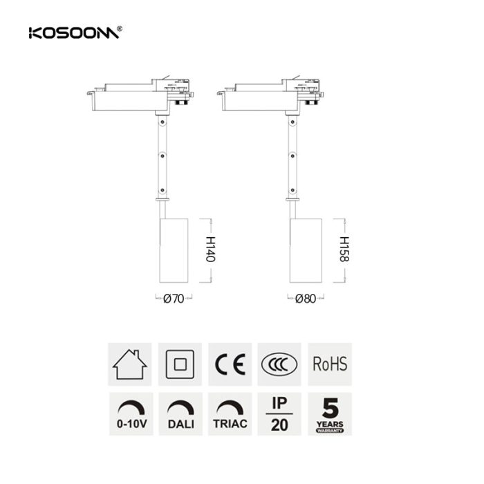 Foco de Carril Luz de Riel Regulable Personalizada CRI 80+ 15-35W SLDB-Kosoom-Focos de Carril