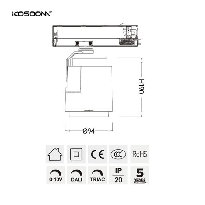 Accesorio LED de lente de alto brillo de 20W con 1850LM - NCTL-4-800 - Kosoom-Focos de Carril