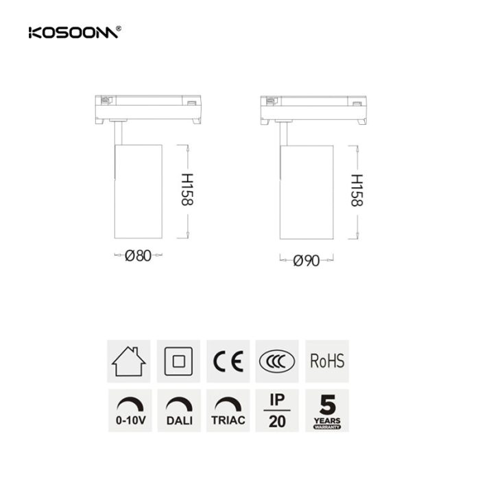 Luces de riel LED regulables CRI 80+ 20-40W personalizadas Ángulo de haz de luces de pista ajustable 2700-5000K NCH3 - Kosoom-Focos de Carril