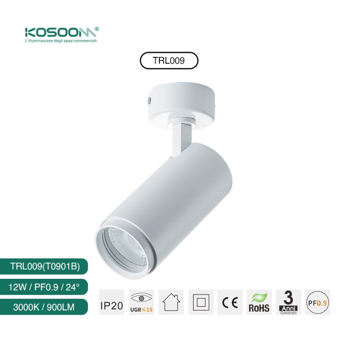 Eficiencia Energética Foco al Techo Spotlight LED 12W 900LM LED Blanco Iluminación en Riel 3000k CRI≥80 TRL009-T0901B- Kosoom-Focos de Carril