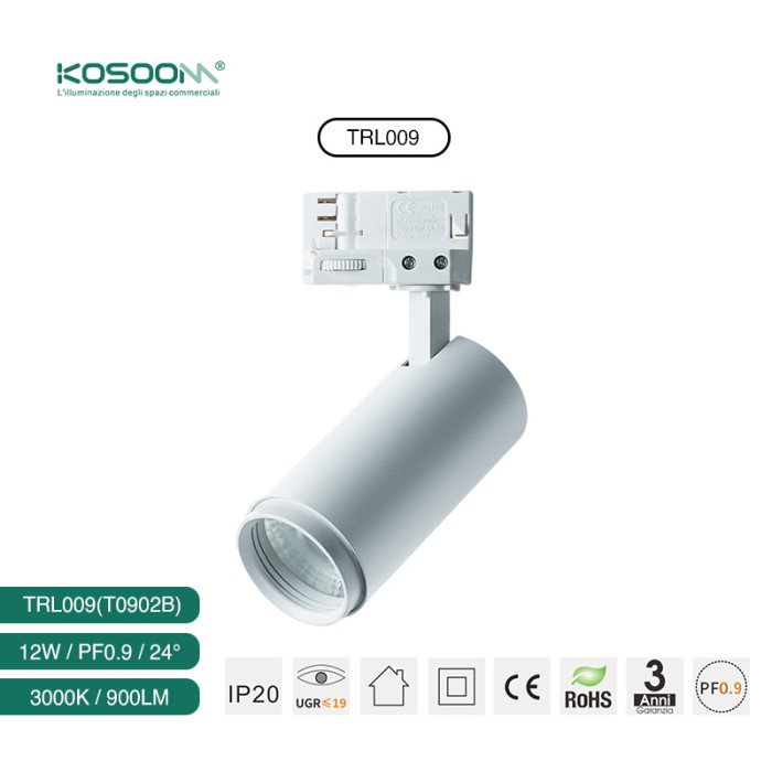 Eficiencia Energética Track Lighting LED Foco de Carril 12W 900LM LED Blanco Iluminación en Carril 3000k CRI≥80 TRL009-T0902B- Kosoom-Focos LED