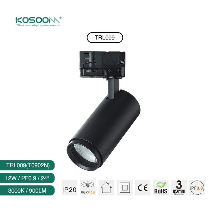 Eficiencia Energética Track Lighting LED Foco en Riel 12W 3000K Iluminación LED en Carril Negro 900LM CRI≥80 TRL009-T0902N- Kosoom-Focos de Carril