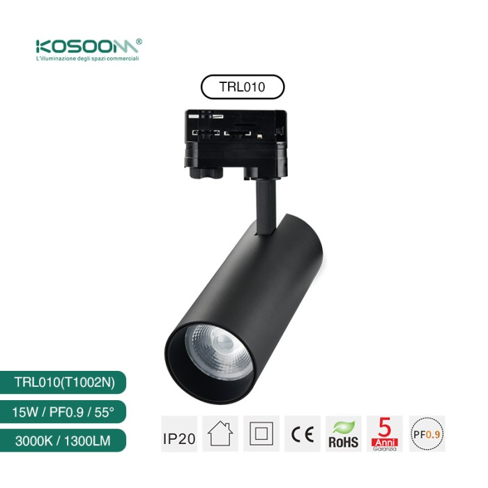 Iluminación de Riel Foco de Carril LED Directamente de Fábrica Negro 3000K 15W 1320LM Ángulo de haz 55˚ TRL010-T1002N- Kosoom-Focos LED