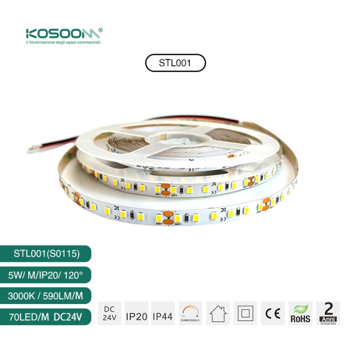 Tira LED 70leds/m Versátil Durable 3000K 590 LM/m 5W/m 120˚ DC24V STL001-S0115 - Kosoom-Tiras LED