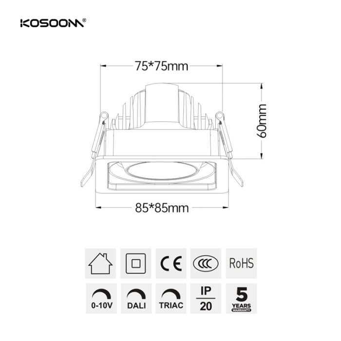 Downlight LED de alta calidad personalizado Iluminación comercial STKS1D12 12W 900LM Ángulo de haz 120°-Kosoom-Downlight LED